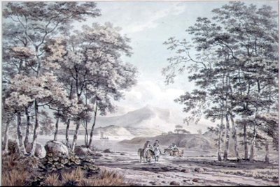 Krajobraz z rzeką i postaciami autorstwa George the Elder Barret