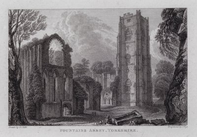 Opactwo Fontann, Yorkshire (grawerowanie) autorstwa George the Younger Cuitt