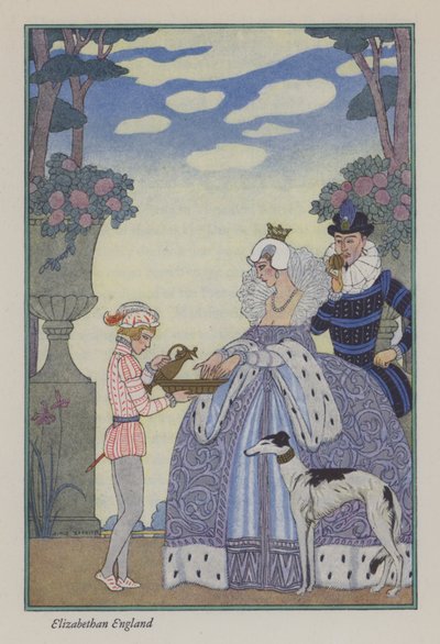The Romance of Perfume: elżbietańska Anglia (kolor lito) autorstwa Georges (after) Barbier