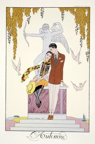 Jesień, z „Falbalas i Fanfreluches, Almanachu teraźniejszości, przeszłości i przyszłości” autorstwa Georges Barbier