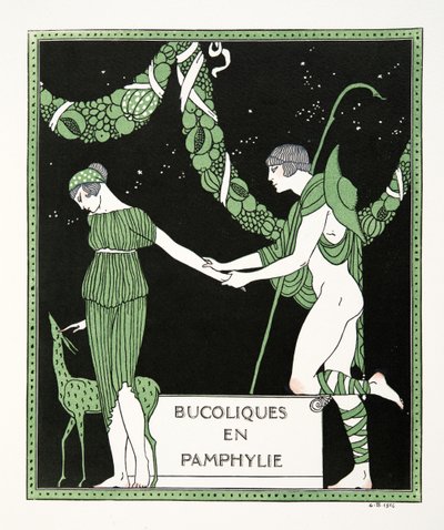 Bucoloques en Pamphylie, ilustracja z Les Chansons de Bilitis, Pierre Louys, wyd. 1922 (druk szablonowy) autorstwa Georges Barbier
