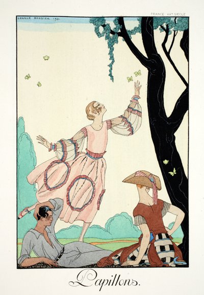 Motyle z „Falbalas i Fanfreluches, Almanachu teraźniejszości, przeszłości i przyszłości” autorstwa Georges Barbier