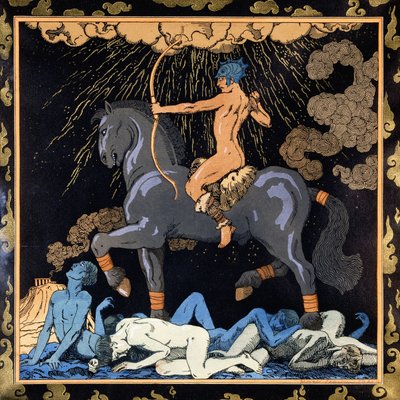 Ten, który jeździ na czarnym koniu, ok. 1917-1920 (szablon) autorstwa Georges Barbier