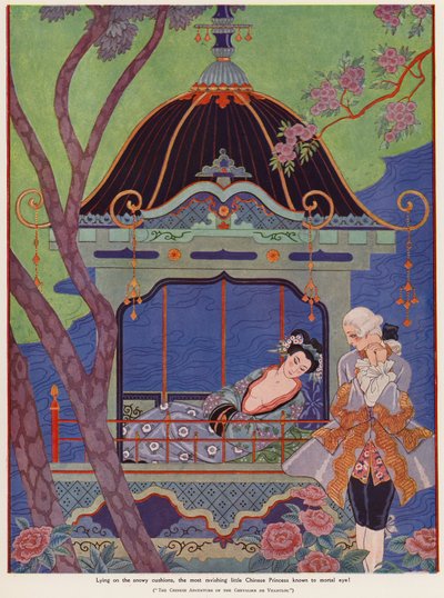 Chińska księżniczka leżąca w pawilonie (kolor lito) autorstwa Georges Barbier