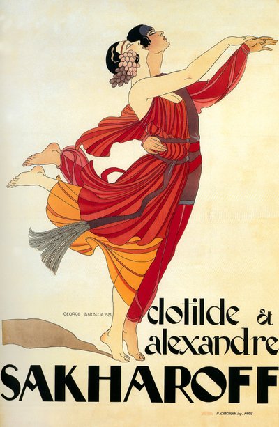 Tancerze Clotilde i Alexandre Sakharoff 1921 (plakat) autorstwa Georges Barbier