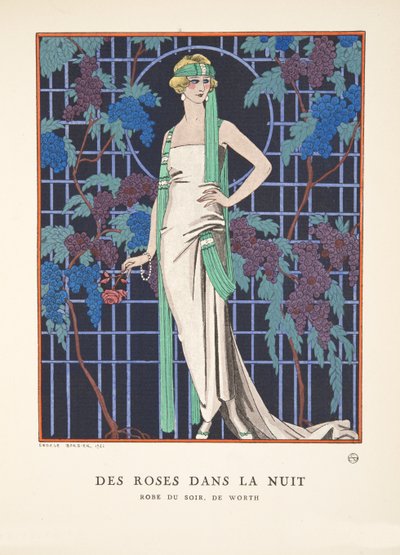 Róże w nocy, z kolekcji modnych talerzy autorstwa Georges Barbier