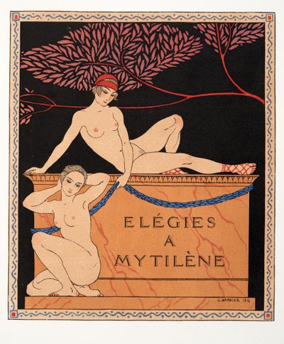 Elegie w Mytilene, ilustracja z Les Chansons de Bilitis, Pierre Louys, wyd. 1922 (druk szablonowy) autorstwa Georges Barbier