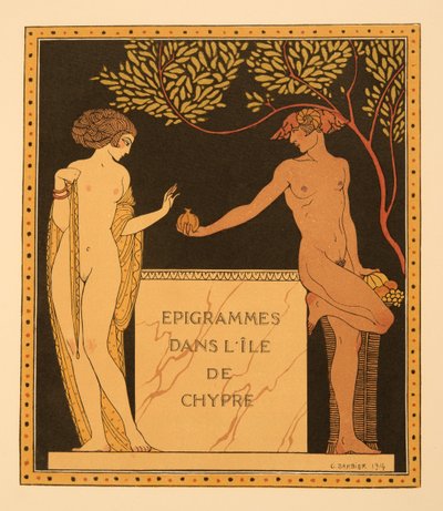 Epigramy na wyspie Cypr, ilustracja z Les Chansons de Bilitis, Pierre Louys, wyd. 1922 (odbitka szablonowa) autorstwa Georges Barbier