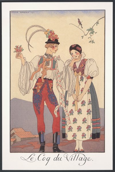 Falbalas i Fanfreluches, Almanach na rok 1922, Le coq du village, George Barbier, druk autorstwa Georges Barbier