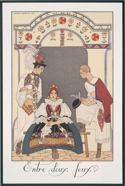 Falbalas i Fanfreluches, Almanach na rok 1923, Między dwoma pożarami, George Barbier, druk autorstwa Georges Barbier