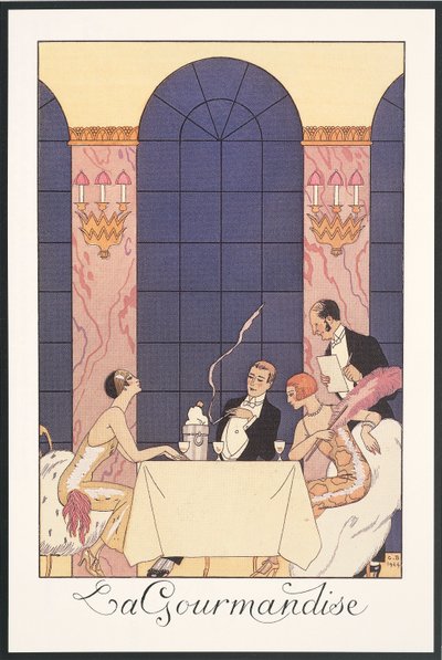 Falbalas i Fanfreluches, Almanach 1925: "La gourmandise", George Barbier, druk autorstwa Georges Barbier