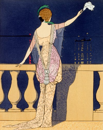 „Pożegnanie w nocy”, projekt sukni wieczorowej autorstwa Jeanne Paquin, początek XX wieku autorstwa Georges Barbier