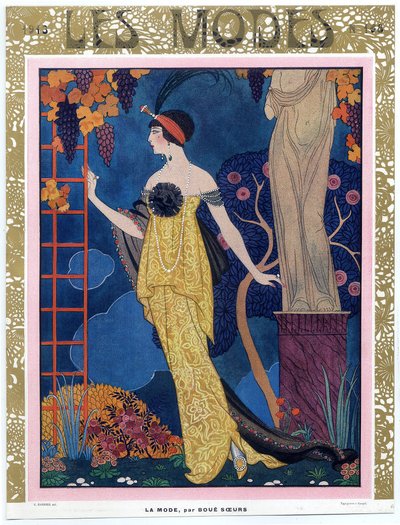 Przednia okładka Les Modes; 1913; pub. 1913 (kolorowy grawerunek) autorstwa Georges Barbier