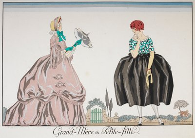 Grand-Mere et Petite fille. Starsza kobieta i młoda dziewczyna. autorstwa Georges Barbier