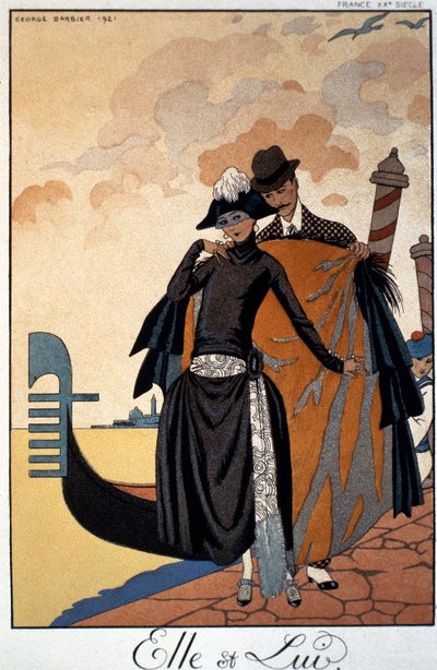 Ona i on, ilustracja mody autorstwa Georges Barbier