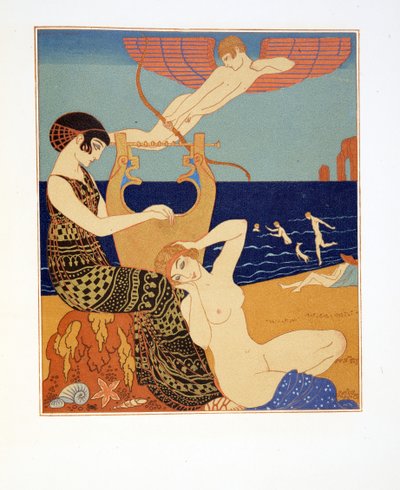 Symboliczny pierścień, ilustracja z Les Chansons de Bilitis, Pierre Louys, wyd. 1922 (odbitka szablonowa) autorstwa Georges Barbier