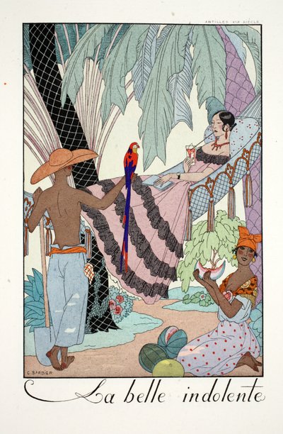 La Belle Indolente, z „Falbalas i Fanfreluches, Almanach teraźniejszości, przeszłości i przyszłości” autorstwa Georges Barbier