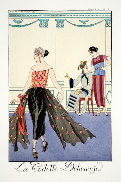 Pyszna toaleta z „Falbalas i Fanfreluches, Almanachu teraźniejszości, przeszłości i przyszłości” autorstwa Georges Barbier