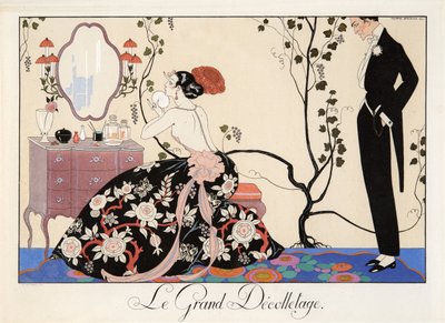 Le Grand Decolletage, rycina H. Reidel autorstwa Georges Barbier
