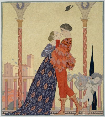 Kochankowie na balkonie (akwarela na papierze) autorstwa Georges Barbier