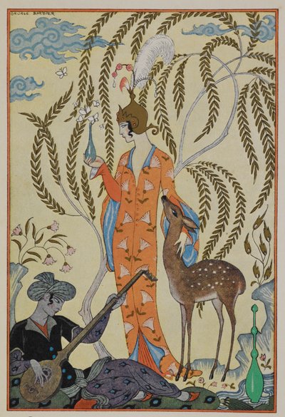 Persia. Kobieta z jelonkiem. Muzyk. autorstwa Georges Barbier