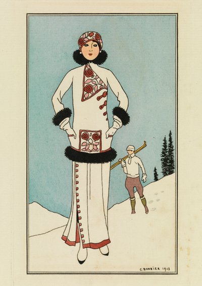 Dla St.Moritz, talerz z „Costumes Parisiens” autorstwa Georges Barbier