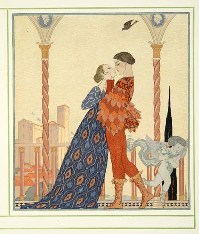 Romeo i Julia z Personages de Comedie, wyd. 1922 (odbitka szablonowa) autorstwa Georges Barbier