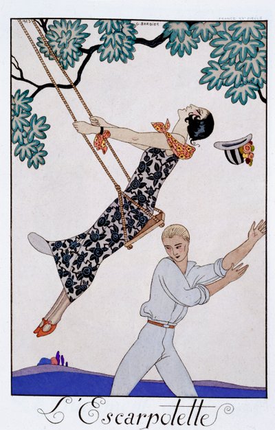 „Huśtawka”, lata 20. XX wieku autorstwa Georges Barbier