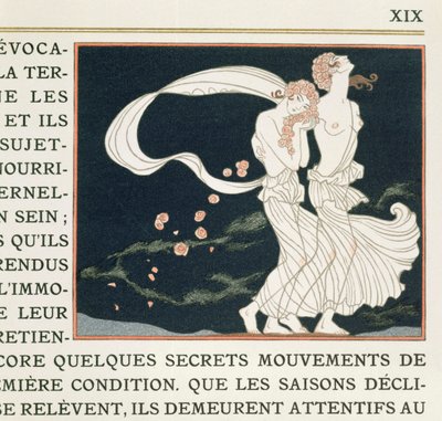 Dwie dziewczyny ubrane po grecku, ilustracja z „Les Mythes” Paula Valery