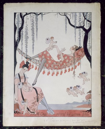 O czym marzą młode kobiety? 1918 (pióro, tusz i akwarela na papierze) autorstwa Georges Barbier