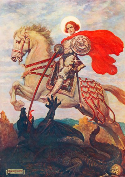 Nasze starożytne słowo odwagi, sprawiedliwy Święty Jerzy (kolorowa litografia) autorstwa Georges Bertin Scott