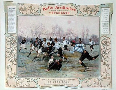 Rugby, ilustracja na luty z kalendarza sklepu odzieżowego „La Belle Jardiniere” autorstwa Georges Bertin Scott