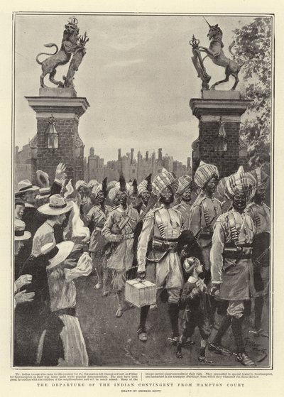 Wyjazd kontyngentu indyjskiego z Hampton Court autorstwa Georges Bertin Scott