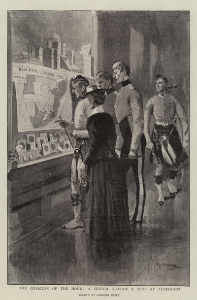 The Question of the Hour, a Sketch outside a Shop at Aldershot autorstwa Georges Bertin Scott