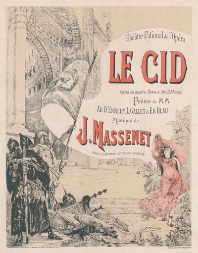 Plakat do premiery Opery Le Cid Julesa Masseneta, 1885. autorstwa Georges Clairin