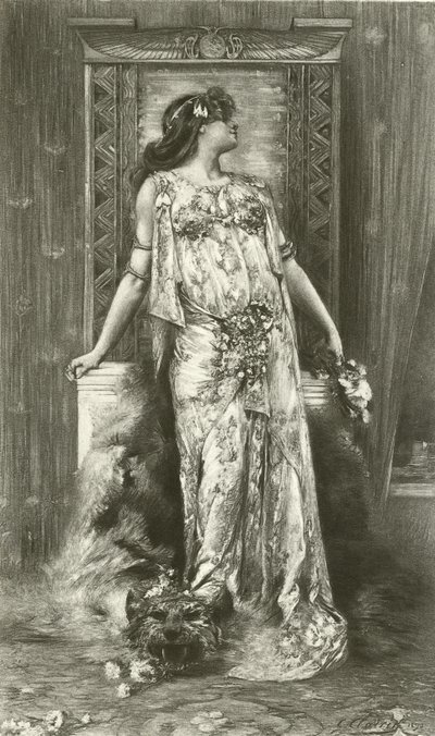 Sarah Bernhardt jako Kleopatra (rycina) autorstwa Georges Clairin