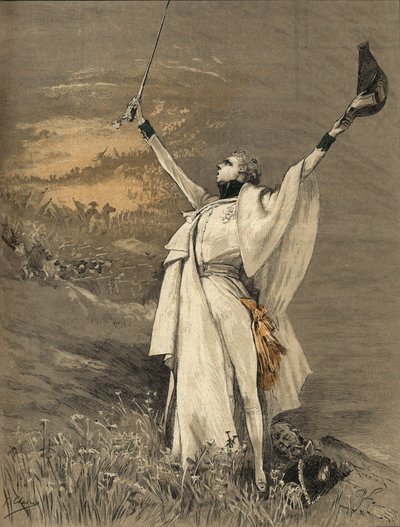 Aktorka Henriette Rosine Bernard zwana Sarah Bernhardt (1844-1923) w roli księcia Reichstadtu (syn cesarza Napoleona I (1769-1821) - „” Aiglon””, Grawer Georges Jules Victor Clairin (1843 - 1919) ) z 1900 r. autorstwa Georges Clairin