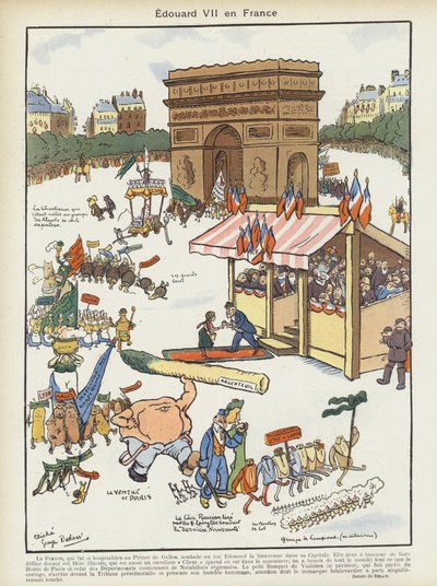 Wizyta króla Edwarda VII we Francji. Ilustracja do Le Rire autorstwa Georges Delaw