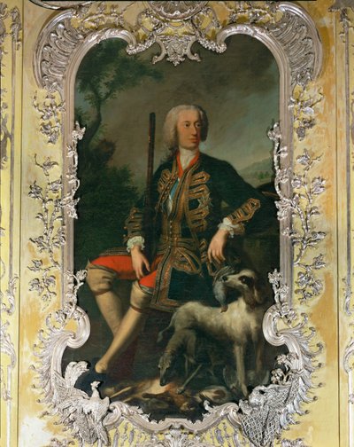 Portret elektora Carla Albrechta w żółtej sypialni pałacu Amalienburg na terenie Nymphenburg ... autorstwa Georges Desmarées