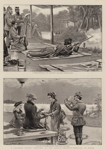 Japoński Bisley, szkice na dorocznym festiwalu strzeleckim w Kioto autorstwa Georges Ferdinand Bigot