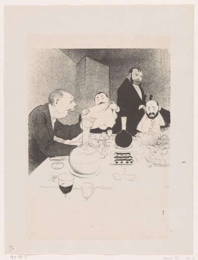 Mannen aan tafel tijdens een diner Jest odznaczony, a przyjaciele oferują mu bankiet (tytuł oryginalny) Wielkie spektakle natury; życie Mr. Any (oryginalny tytuł serii) autorstwa Georges Hermann Rene Paul