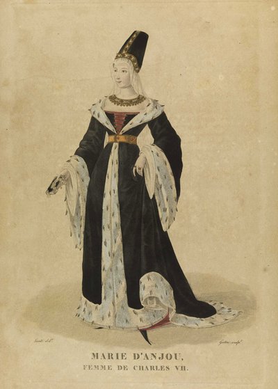 Maria Anjou (1404-1463), królowa Francji - Maria Anjou, królowa Francji - Gatine, Georges Jacques (1773-1831) - koniec XVIII w. - Akwaforta, akwarela - Kolekcja prywatna autorstwa Georges Jacques Gatine