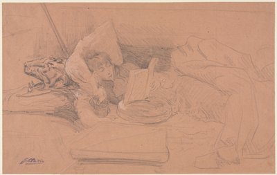 Sarah Bernhardt leżąca na sofie, Reading, ok. 1930. 1885-1890. autorstwa Georges Jules Victor Clairin