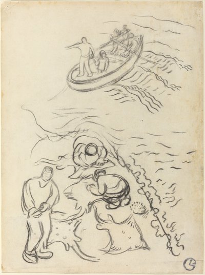 Studium do „Rybaków” z mężczyznami opróżniającymi sieci autorstwa Georges Lacombe