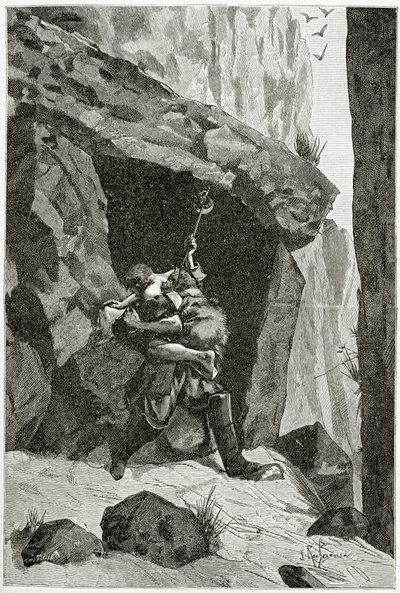 Combat d’Han d’Islande et d’Ordener - ilustracja z Han d’Islande, XIX w. (rycina bw) autorstwa Georges Marie Rochegrosse