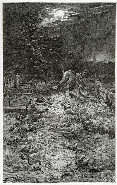 Cmentarz Montmartre - ilustracja z Napoleona le Petit, XIX w. (rycina bw) autorstwa Georges Marie Rochegrosse