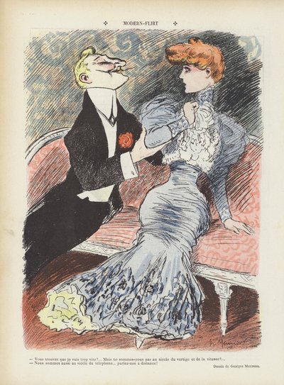 Nowoczesne flirtowanie. Ilustracja do Le Rire autorstwa Georges Meunier