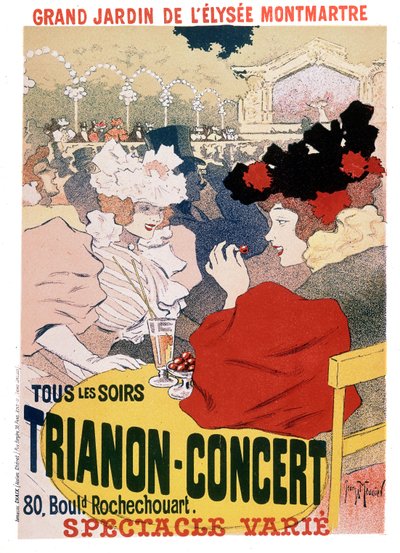 Plakat do spektakli na koncercie Trianon w ogrodzie paryskiego kabaretu Elysee Montmartre, ok. 1900 autorstwa Georges Meunier