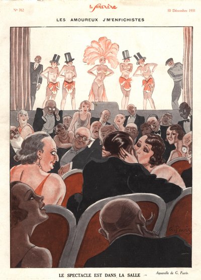 Przedstawienie w holu, ilustracja z „Le Sourire”, grudzień 1931 (litografia kolorowa) autorstwa Georges Pavis