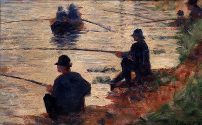 Rybacy na linii Study dla big jatte. Obraz Georgesa Seurata (1859-1891) 1883 Nd. 0,16x0,25 m Troyes, muzeum sztuki nowoczesnej autorstwa Georges Pierre Seurat